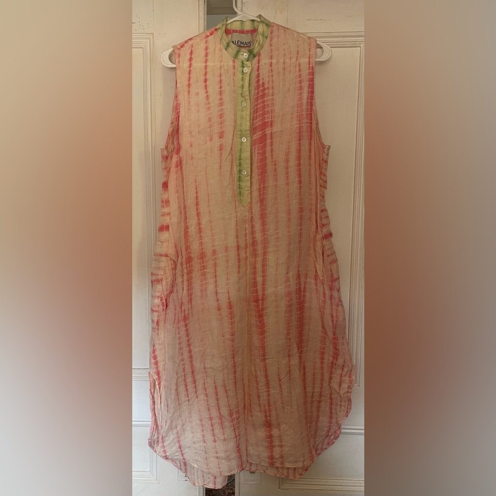 Alemais Pink-Striped Sleeveless Midi Dress With Green Placket